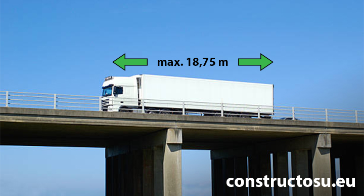 TIR sau camion, pe un pod construit din beton armat turnat și prefabricat.